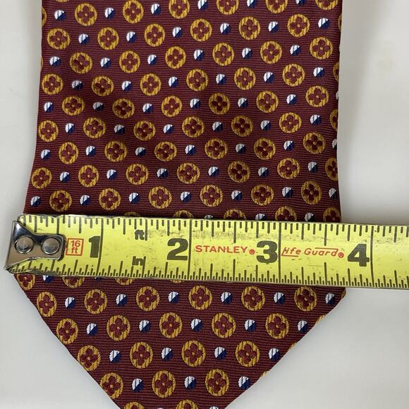 Louis Vuitton LV Silk Classic Necktie Designer Luxury Maroon Gold Pattern Tie  - Picture 6 of 7